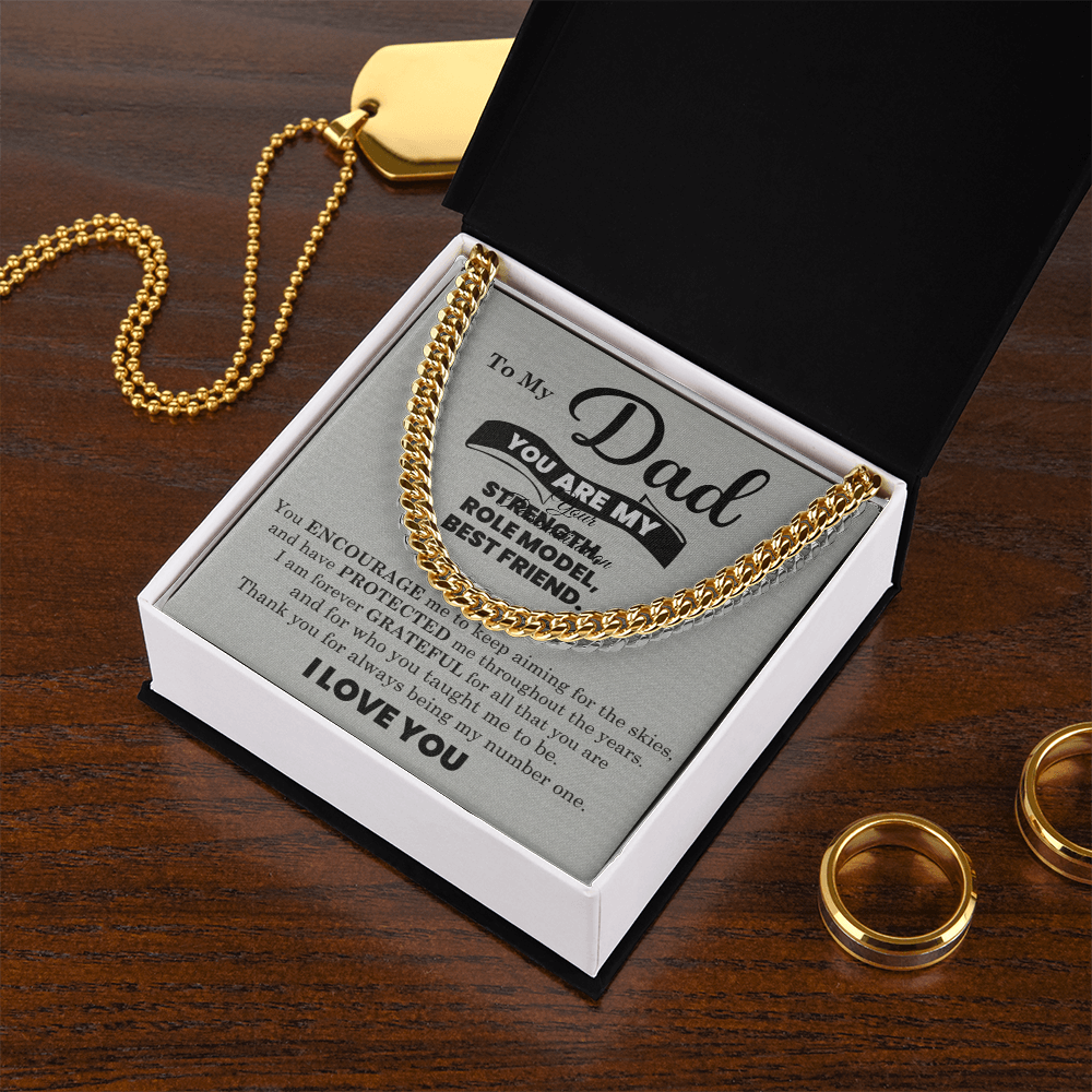 Dad Gift – Cuban Link Chain with “You Are My Strength, Role Model, Best Friend” Message Card (Stainless Steel or 14k Gold)