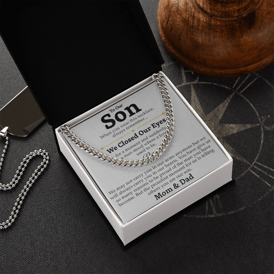 Mom and Dad to Son – Growing Into a Man Necklace Gift