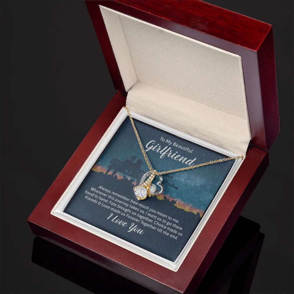 Girlfriend Gift – Alluring Beauty Ribbon Necklace with “To My Beautiful Girlfriend” Message Card (White Gold or 18k Gold) ShineOn Fulfillment