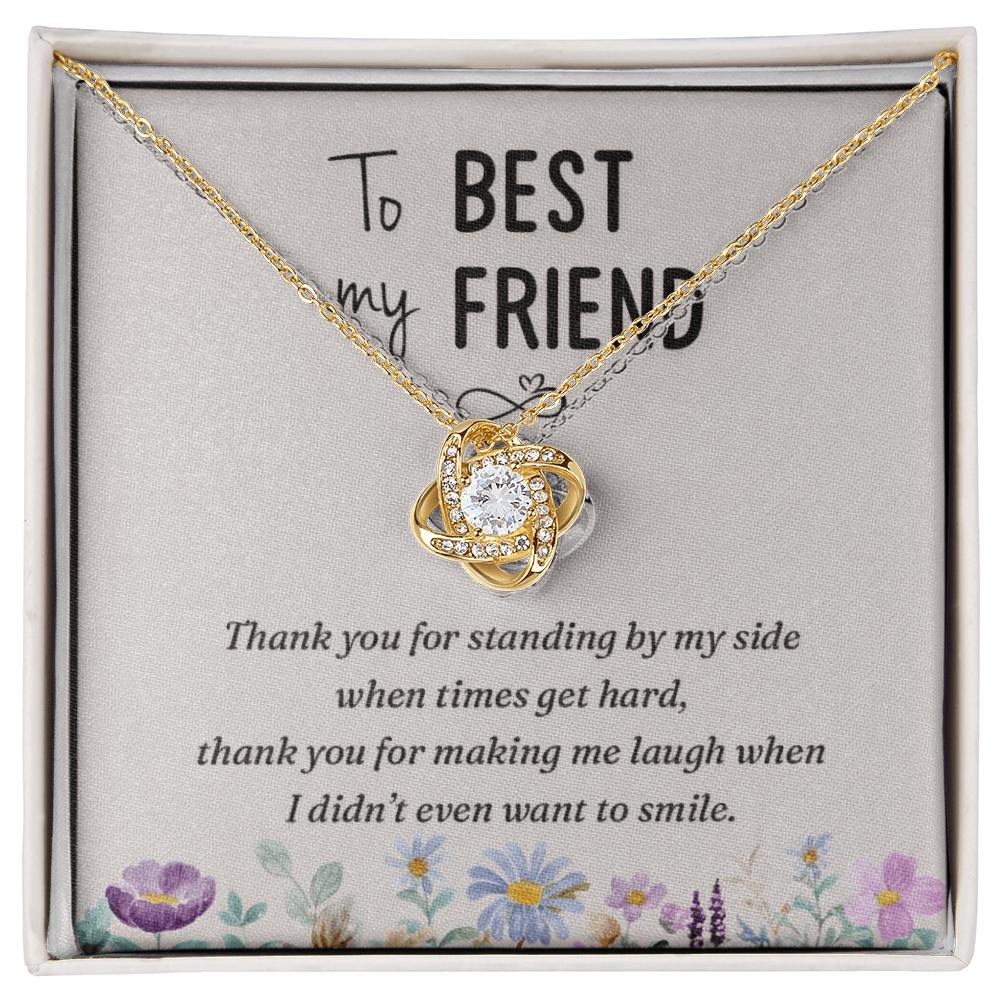 Best Friend Love Knot Necklace – “Thank You for Standing by My Side” Message Card (White Gold or 18k Gold)
