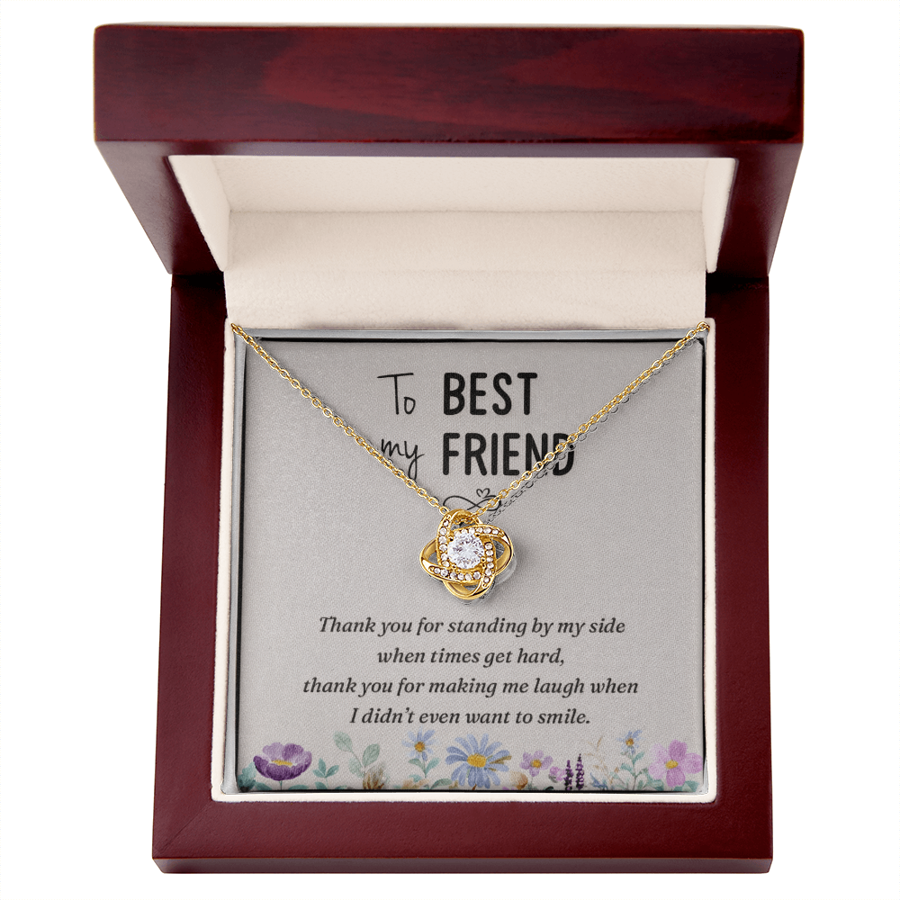 Best Friend Love Knot Necklace – “Thank You for Standing by My Side” Message Card (White Gold or 18k Gold)