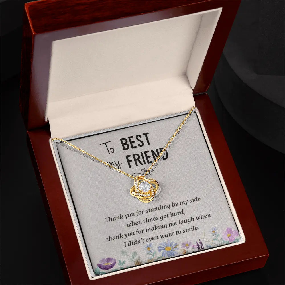 Best Friend Love Knot Necklace – “Thank You for Standing by My Side” Message Card (White Gold or 18k Gold) ShineOn Fulfillment