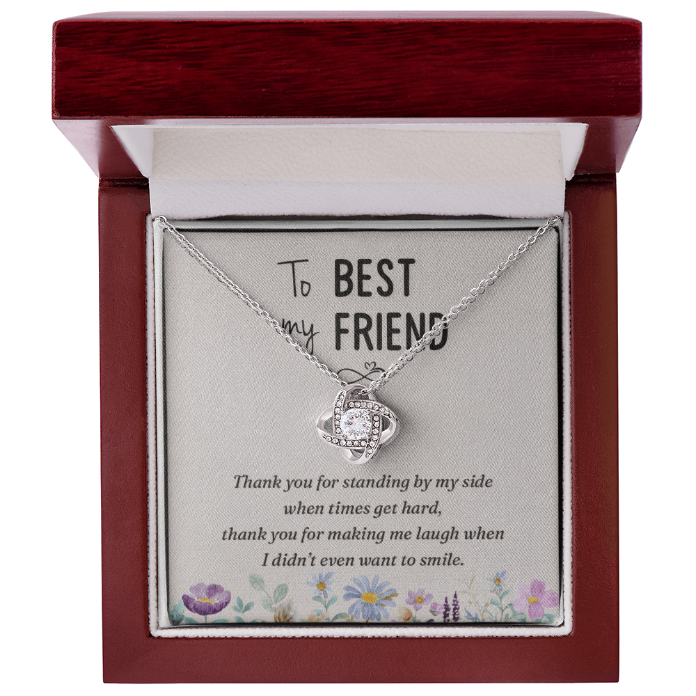 Best Friend Love Knot Necklace – “Thank You for Standing by My Side” Message Card (White Gold or 18k Gold)