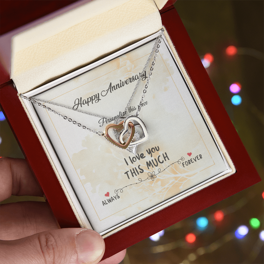 Interlocking Hearts Anniversary Necklace – “I Love You THIS MUCH” Gift Box (Silver/Rose Gold or 18k Gold)