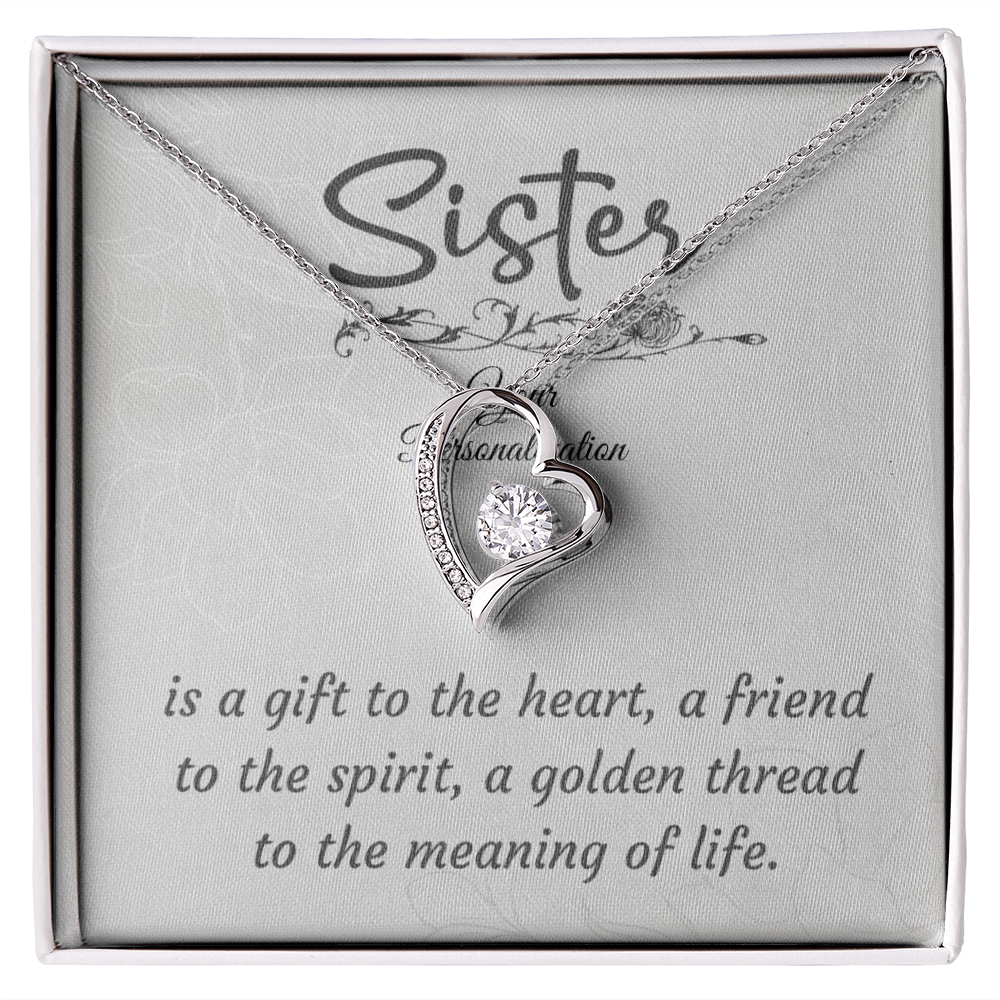 To My Sister – Forever Love Heart Necklace (14k White or 18k Yellow Gold Finish)