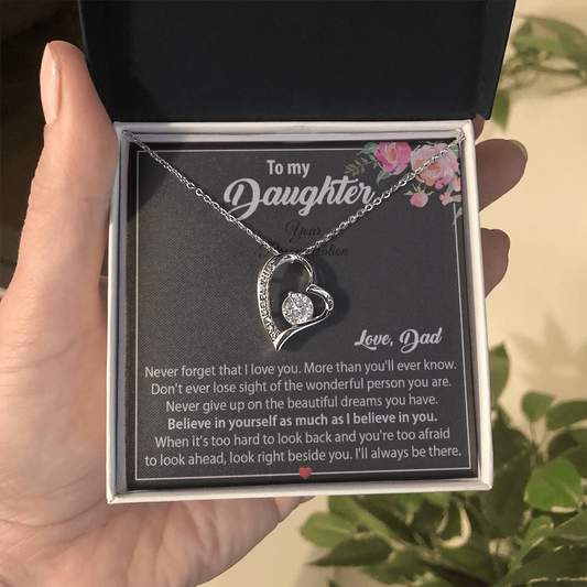 To My Daughter Floral Message Card Necklace | Believe In Yourself | Love, Dad