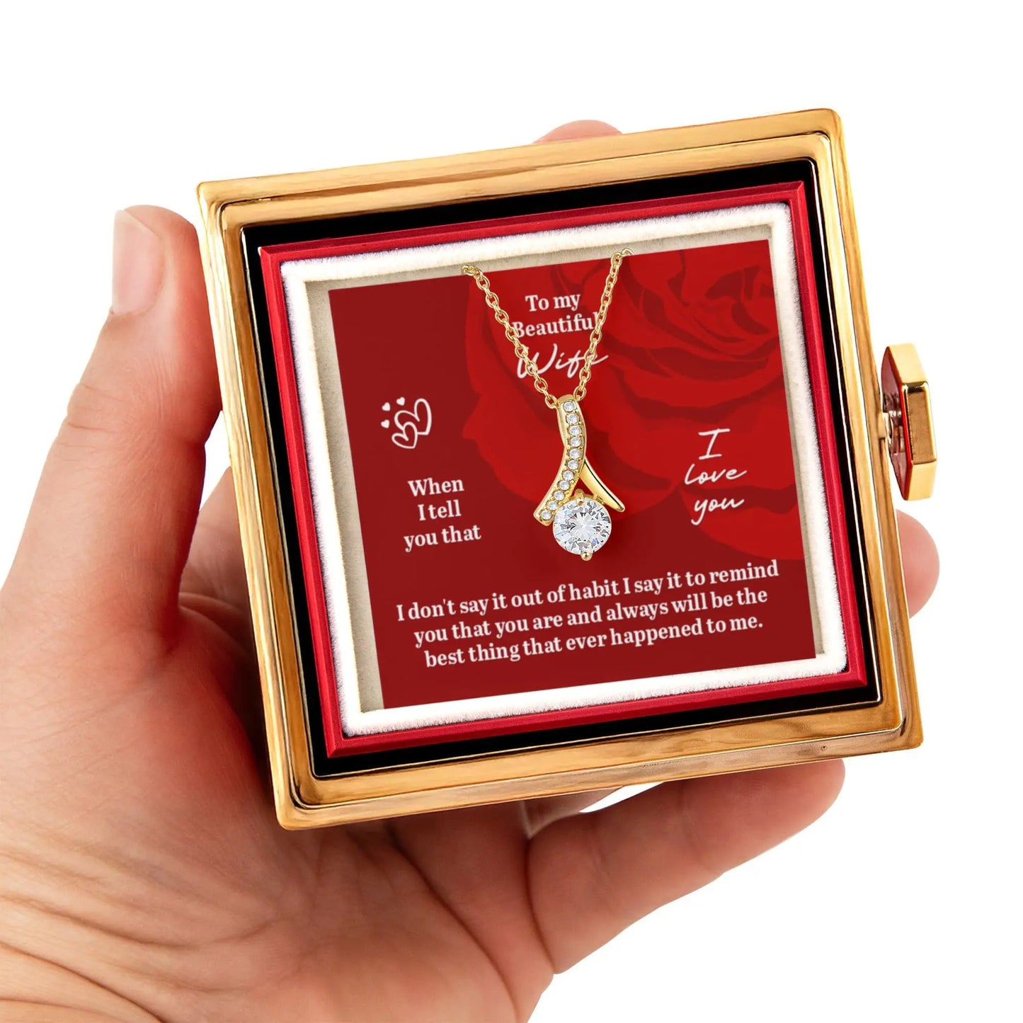 To My Beautiful Wife Alluring Beauty Necklace with Eternal Rose Gift Box ShineOn Fulfillment