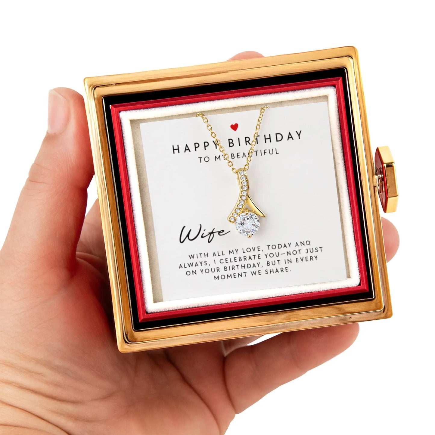 Happy Birthday My Beautiful Wife – Alluring Beauty Necklace with Birthday Message Card ShineOn Fulfillment