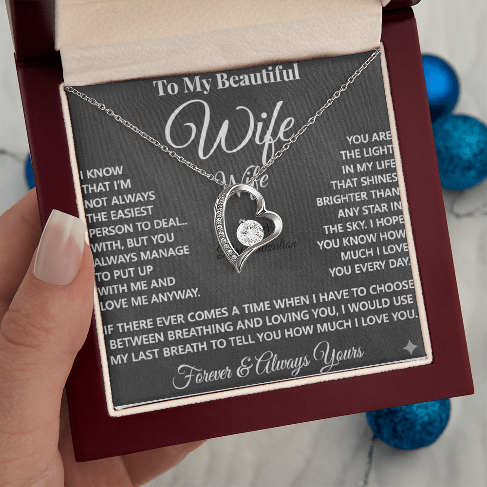 To My Beautiful Wife – Forever Love Necklace – “Forever & Always Yours” Message Card Gift