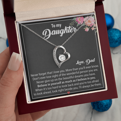 To My Daughter Floral Message Card Necklace | Believe In Yourself | Love, Dad
