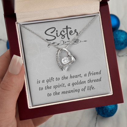 To My Sister – Forever Love Heart Necklace (14k White or 18k Yellow Gold Finish)