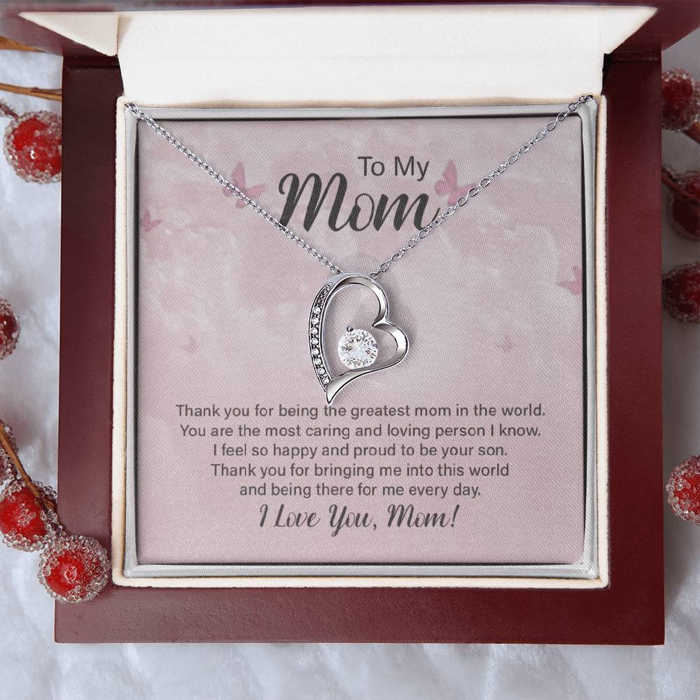 To My Mom – Forever Love Necklace – “Thank You for Everything” Message Card Gift from Son