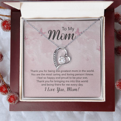 To My Mom – Forever Love Necklace – “Thank You for Everything” Message Card Gift from Son