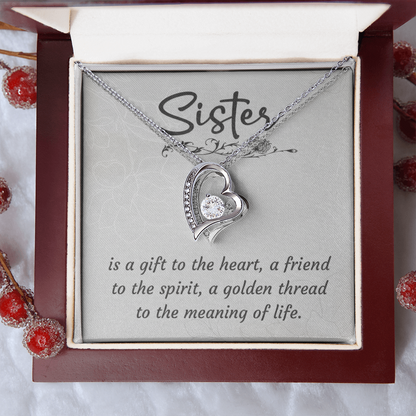 To My Sister – Forever Love Heart Necklace (14k White or 18k Yellow Gold Finish)