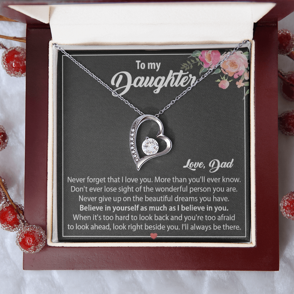 To My Daughter Floral Message Card Necklace | Believe In Yourself | Love, Dad