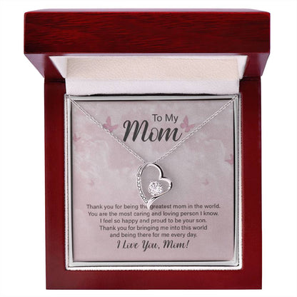 To My Mom – Forever Love Necklace – “Thank You for Everything” Message Card Gift from Son