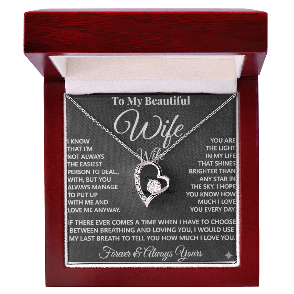 To My Beautiful Wife – Forever Love Necklace – “Forever & Always Yours” Message Card Gift