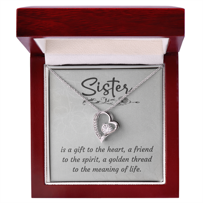 To My Sister – Forever Love Heart Necklace (14k White or 18k Yellow Gold Finish)