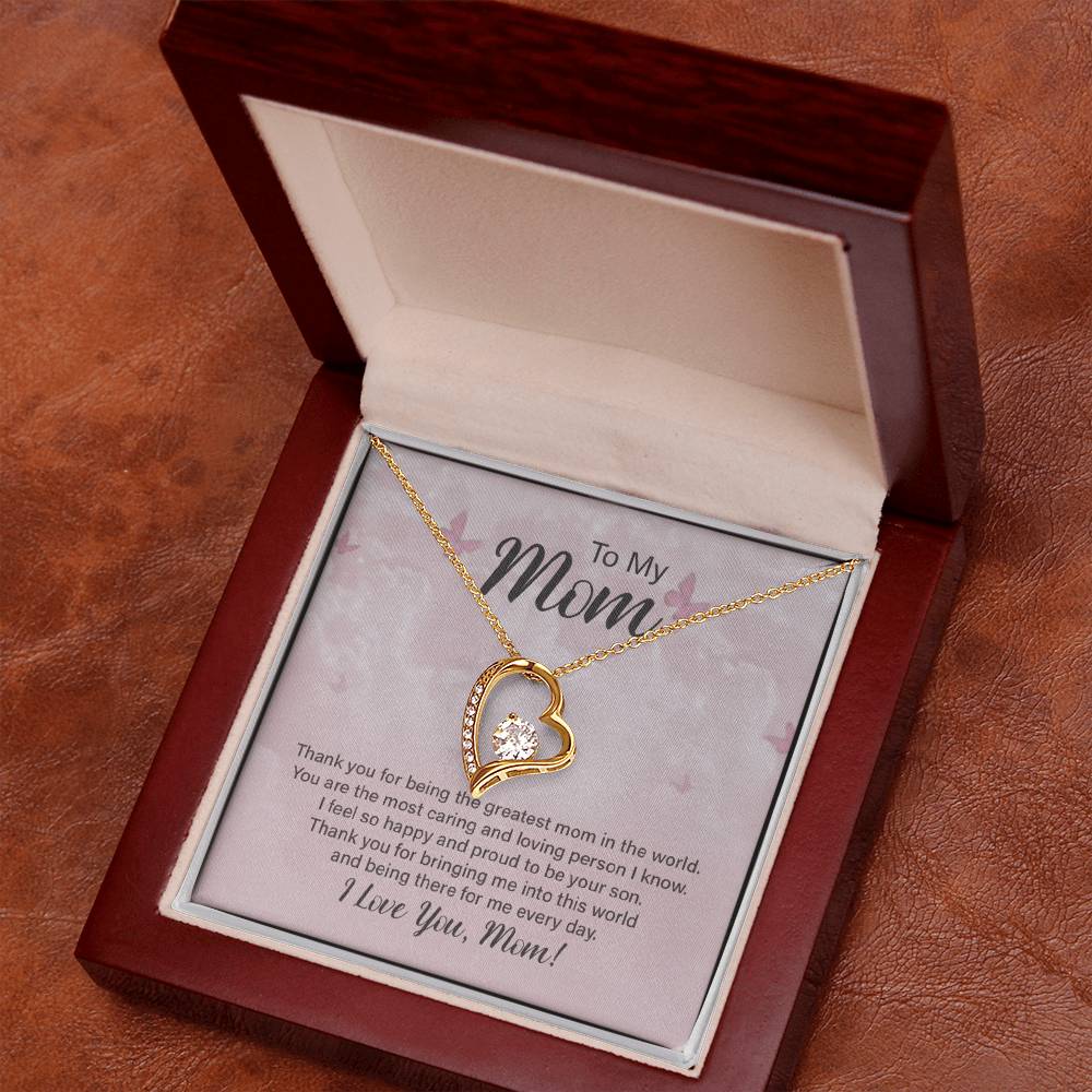 To My Mom – Forever Love Necklace – “Thank You for Everything” Message Card Gift from Son