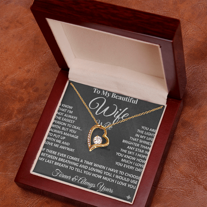 To My Beautiful Wife – Forever Love Necklace – “Forever & Always Yours” Message Card Gift