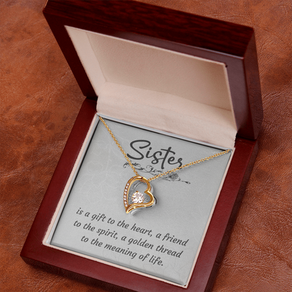 To My Sister – Forever Love Heart Necklace (14k White or 18k Yellow Gold Finish)