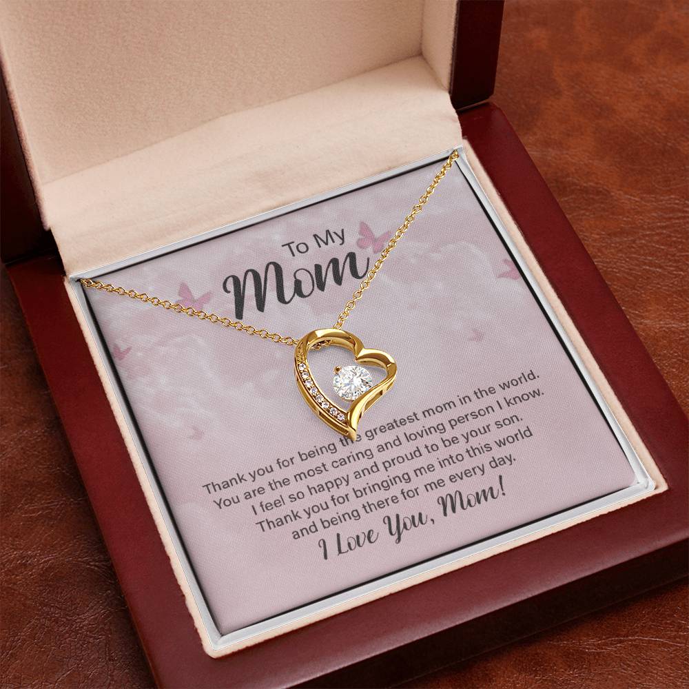 To My Mom – Forever Love Necklace – “Thank You for Everything” Message Card Gift from Son