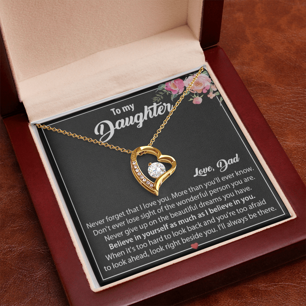 To My Daughter Floral Message Card Necklace | Believe In Yourself | Love, Dad