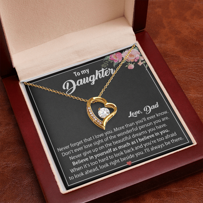 To My Daughter Floral Message Card Necklace | Believe In Yourself | Love, Dad
