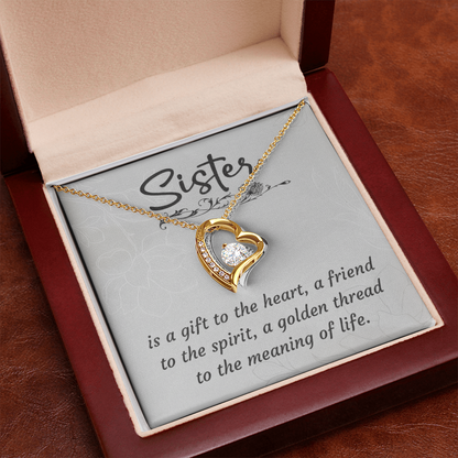 To My Sister – Forever Love Heart Necklace (14k White or 18k Yellow Gold Finish)