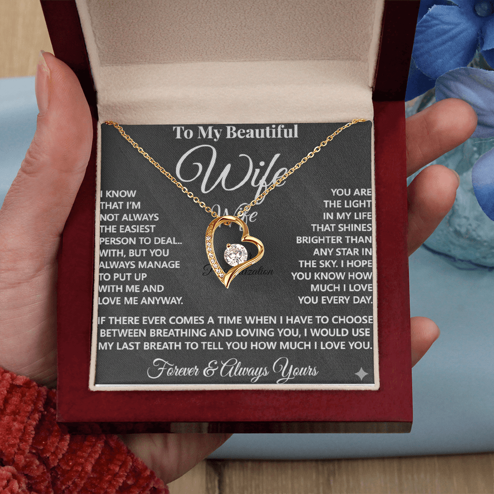 To My Beautiful Wife – Forever Love Necklace – “Forever & Always Yours” Message Card Gift