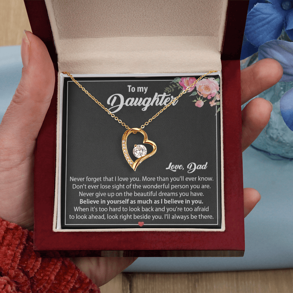 To My Daughter Floral Message Card Necklace | Believe In Yourself | Love, Dad