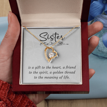 To My Sister – Forever Love Heart Necklace (14k White or 18k Yellow Gold Finish)