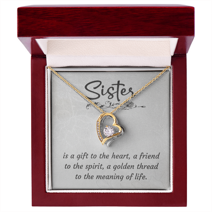To My Sister – Forever Love Heart Necklace (14k White or 18k Yellow Gold Finish)