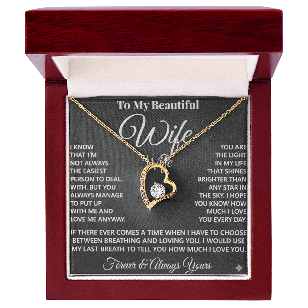 To My Beautiful Wife – Forever Love Necklace – “Forever & Always Yours” Message Card Gift