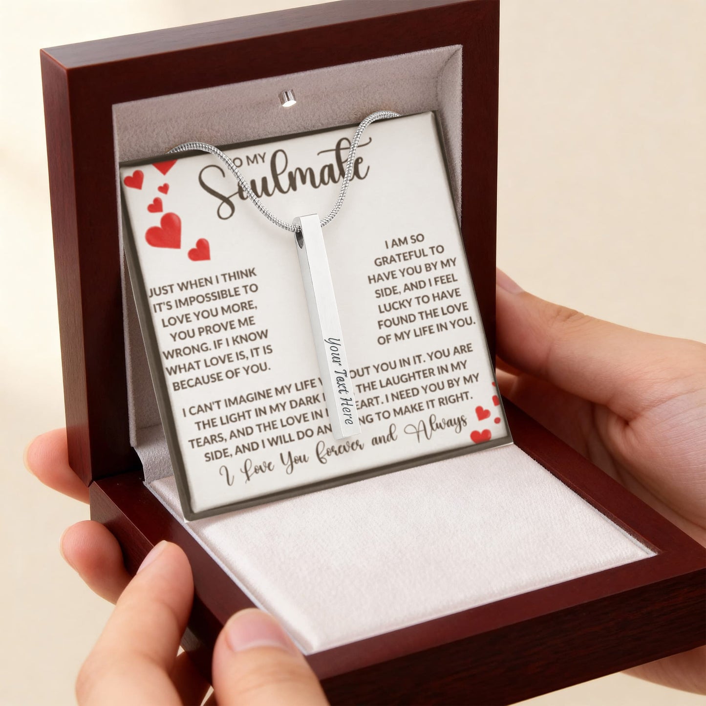 To My Soulmate – Personalized Engraved 4-Sided Stick Necklace