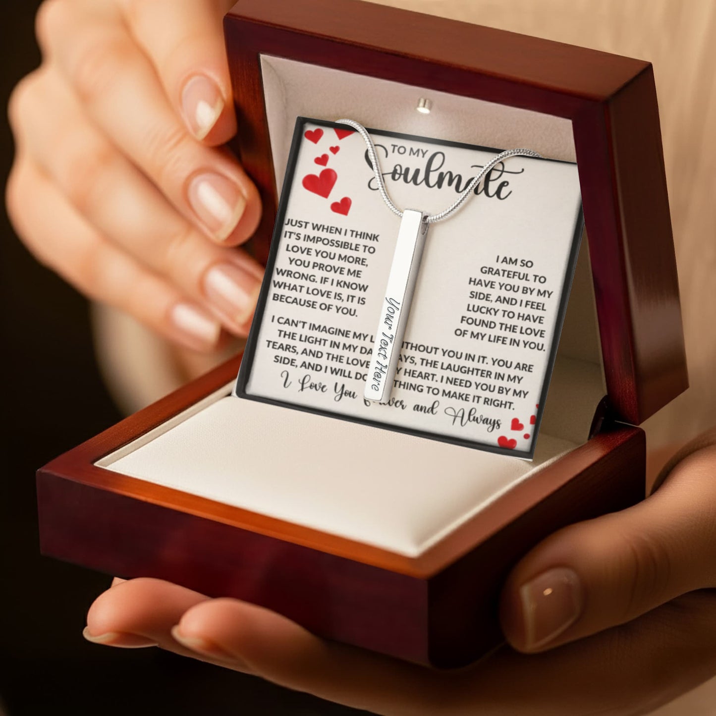 To My Soulmate – Personalized Engraved 4-Sided Stick Necklace