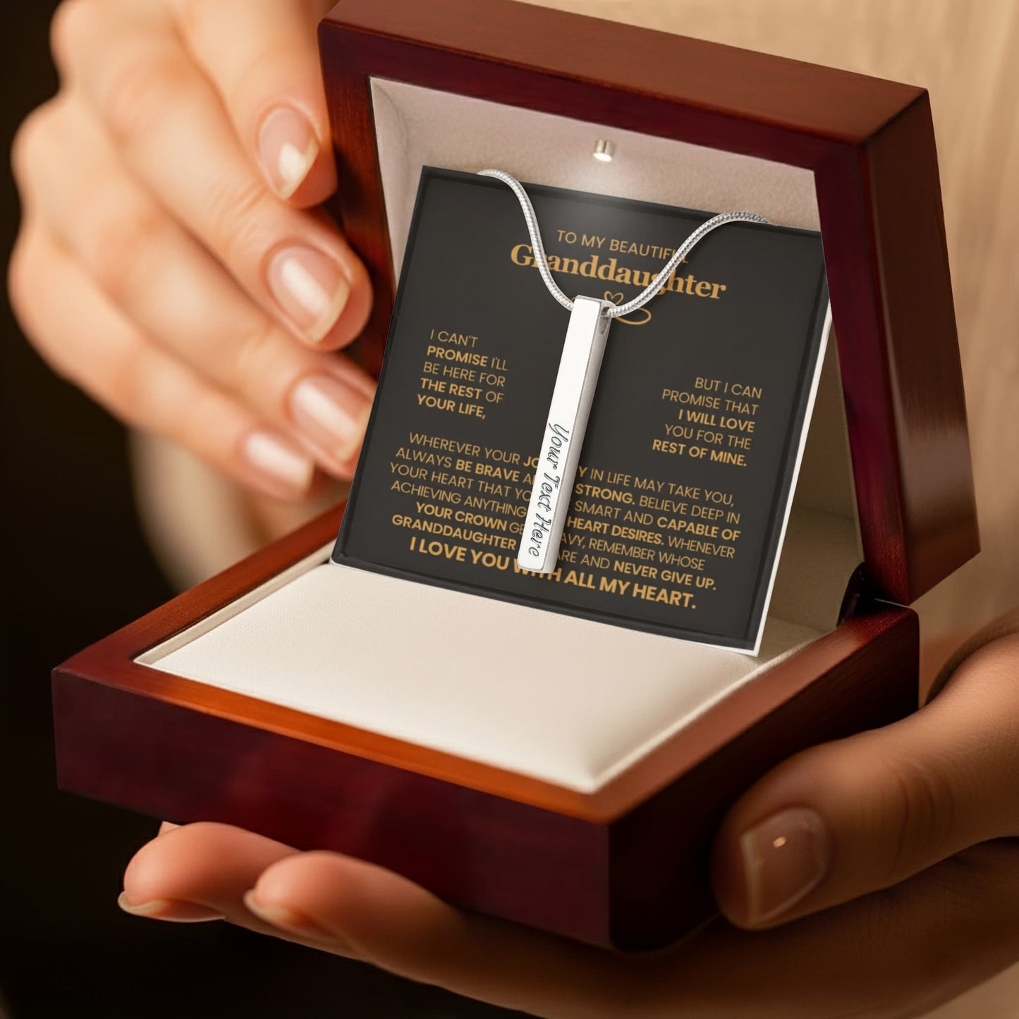 To My Beautiful Granddaughter – Personalized Engraved 4-Sided Stick Necklace