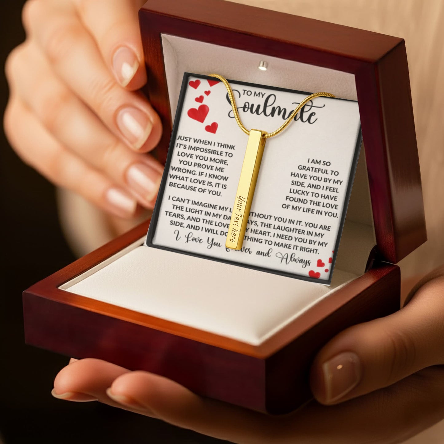 To My Soulmate – Personalized Engraved 4-Sided Stick Necklace