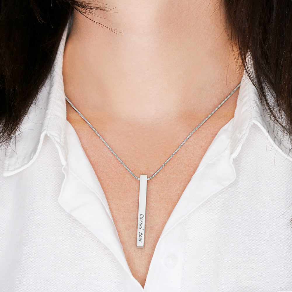 To My Wife, Girlfriend, Sister, Daughter, Niece, or Soulmate – Engraved 4-Sided Stick Necklace