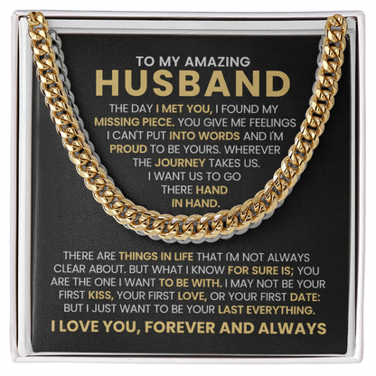 Husband Gift – Cuban Link Chain with “To My Amazing Husband” Message Card (Stainless Steel or 14k Gold)