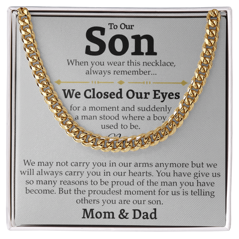 Mom and Dad to Son – Growing Into a Man Necklace Gift