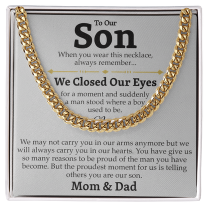 Mom and Dad to Son – Growing Into a Man Necklace Gift