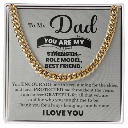 Dad Gift – Cuban Link Chain with “You Are My Strength, Role Model, Best Friend” Message Card (Stainless Steel or 14k Gold)