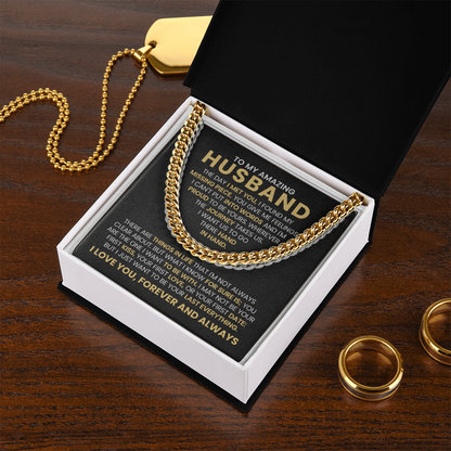 Husband Gift – Cuban Link Chain with “To My Amazing Husband” Message Card (Stainless Steel or 14k Gold)