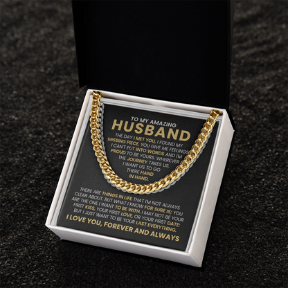 Husband Gift – Cuban Link Chain with “To My Amazing Husband” Message Card (Stainless Steel or 14k Gold)