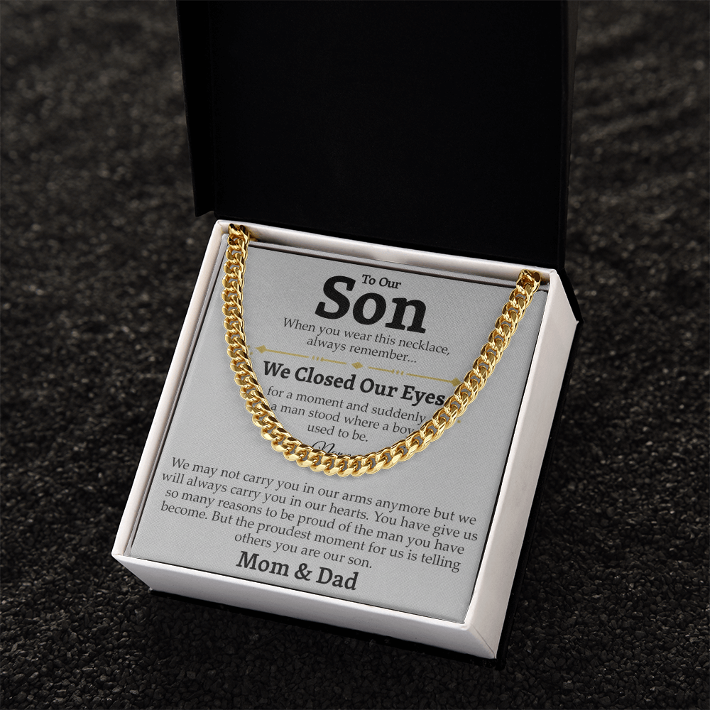 Mom and Dad to Son – Growing Into a Man Necklace Gift