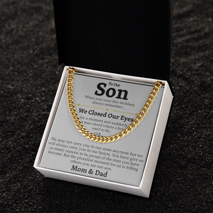 Mom and Dad to Son – Growing Into a Man Necklace Gift