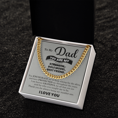 Dad Gift – Cuban Link Chain with “You Are My Strength, Role Model, Best Friend” Message Card (Stainless Steel or 14k Gold)