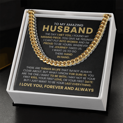 Husband Gift – Cuban Link Chain with “To My Amazing Husband” Message Card (Stainless Steel or 14k Gold)