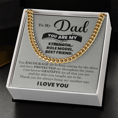 Dad Gift – Cuban Link Chain with “You Are My Strength, Role Model, Best Friend” Message Card (Stainless Steel or 14k Gold)
